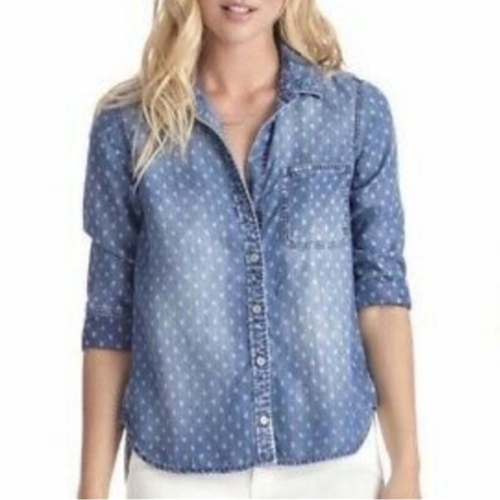 Anthropologie Cloth & Stone Printed Chambray Button Down Shirt Size Small